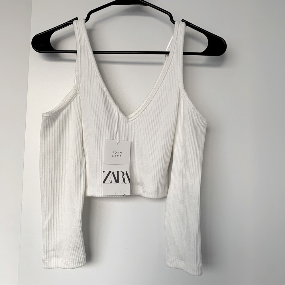 Zara Cut Out Shoulder Ribbed Top